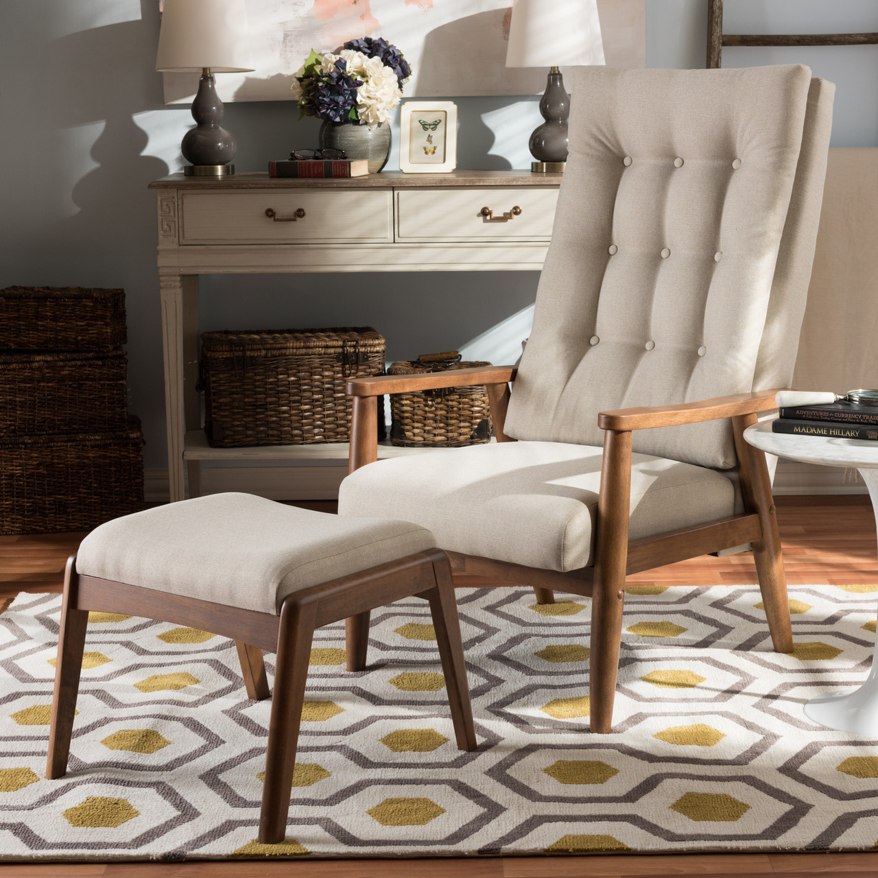 Baxton Studio Roxy Mid-Century Modern Walnut Wood Finishing and